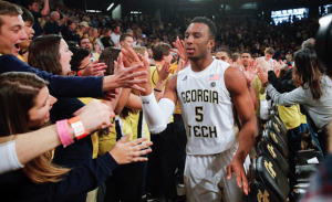 Josh Okogie celebrates Georgia Tech basketball